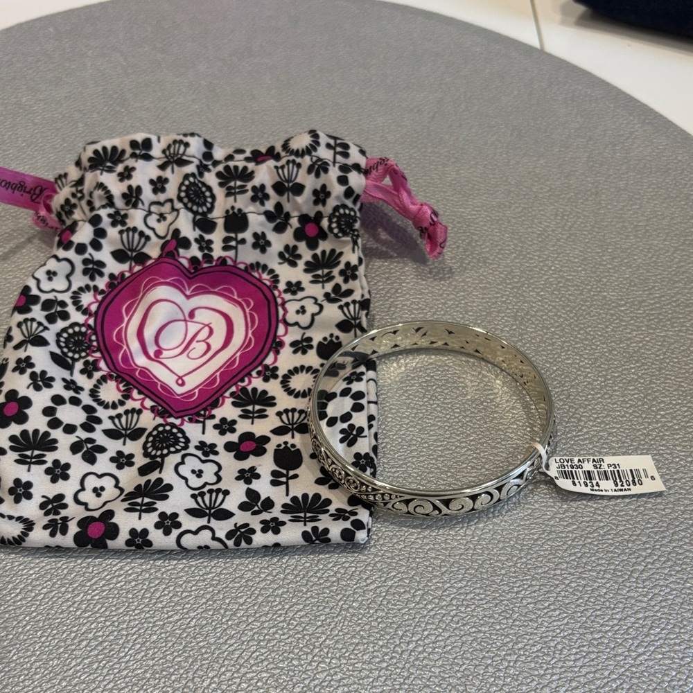 Brighton Silver Bracelet with Black Floral Accents
